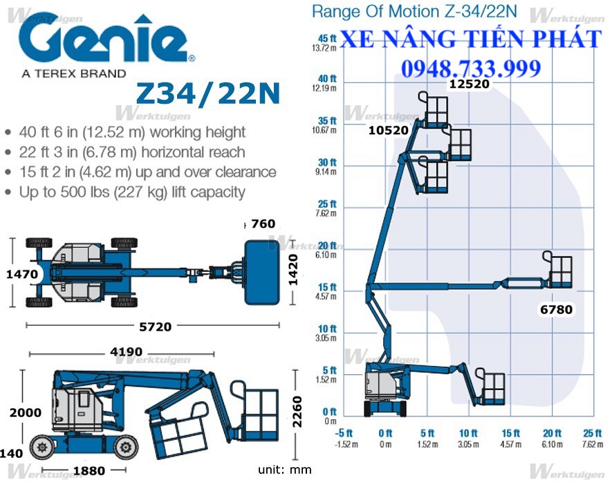 Thông số kỹ thuật xe nâng người Genie Z34/22EN
